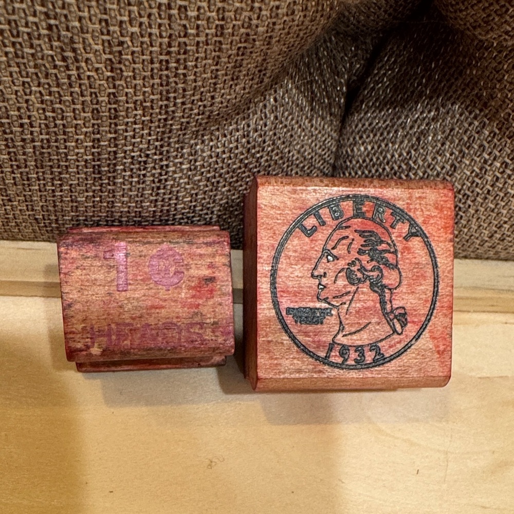 Vintage Wooden Stamp Set - 1 cent and 25 cent